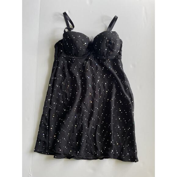 Rampage Intimates Black Glitter Sheer Bra Chemise Size M Underwire Lingerie Sexy - Picture 1 of 11